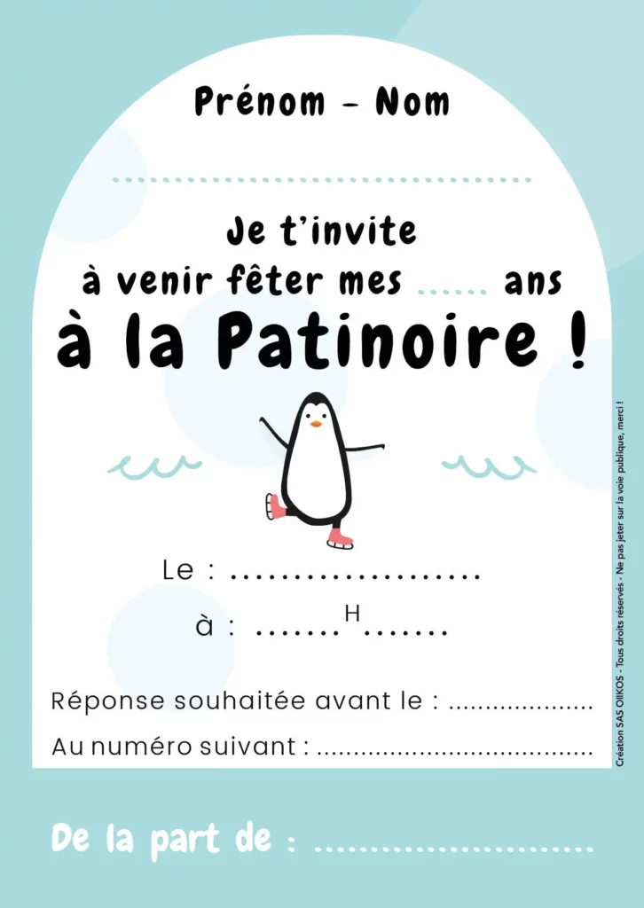 invitation anniversaire patinoire ludibulle